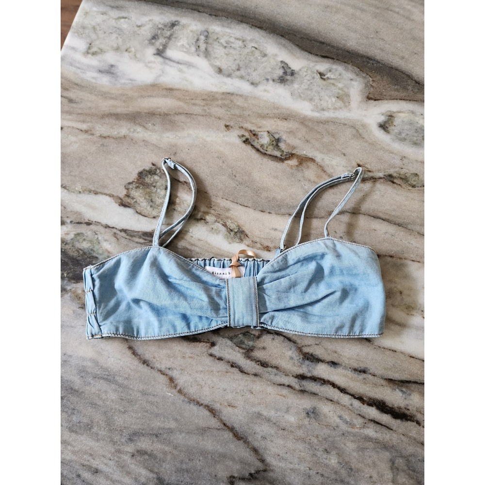 Gianni Bini Denim Bow Front Crop Top Light Wash Sleeveless - Small NWT